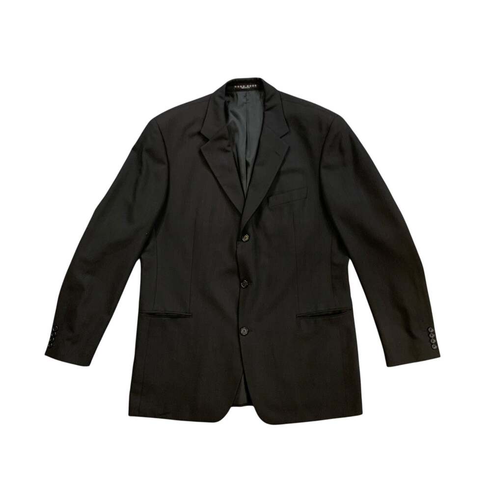 Vintage Hugo Boss Blazer Mens 46L Long Black Wool Notch Einstein Sigma Made USA